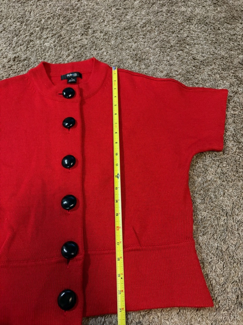 Style & Co Red Short Sleeved Grandma Sweater Size SP Wool Blend Chunky Button - Picture 6 of 8